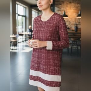 Red and White Long Sleeve Dress